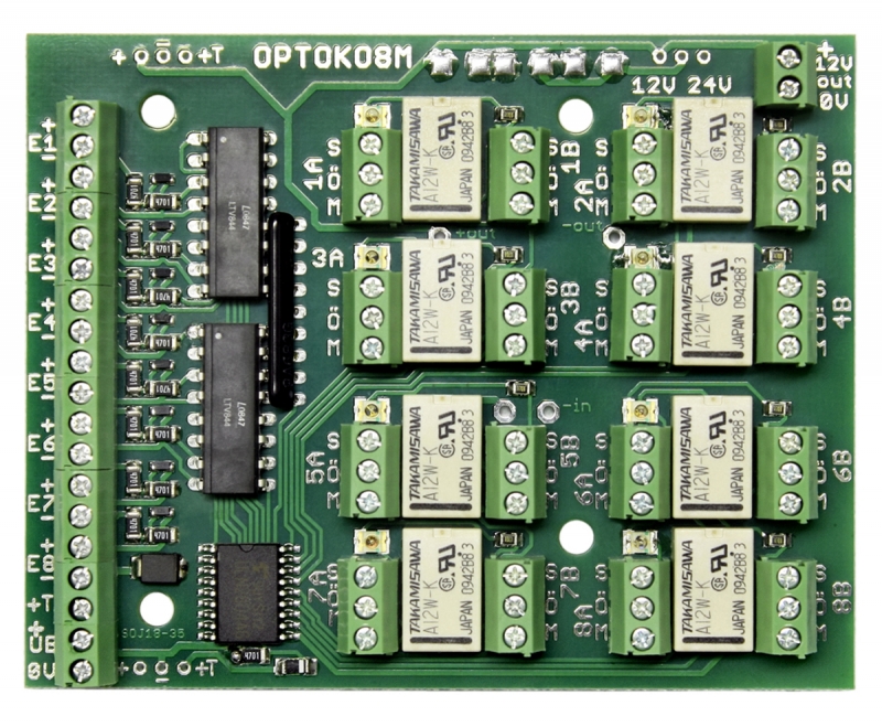 Miniatur 8-fach Optokoppler-Relaisplatine, 12Volt "OPTOKO8M12"